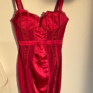 Corset-like satin effect gown